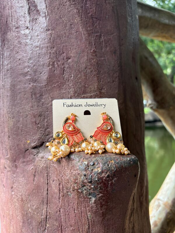 Peacock peach Blush Jhumki - Image 2